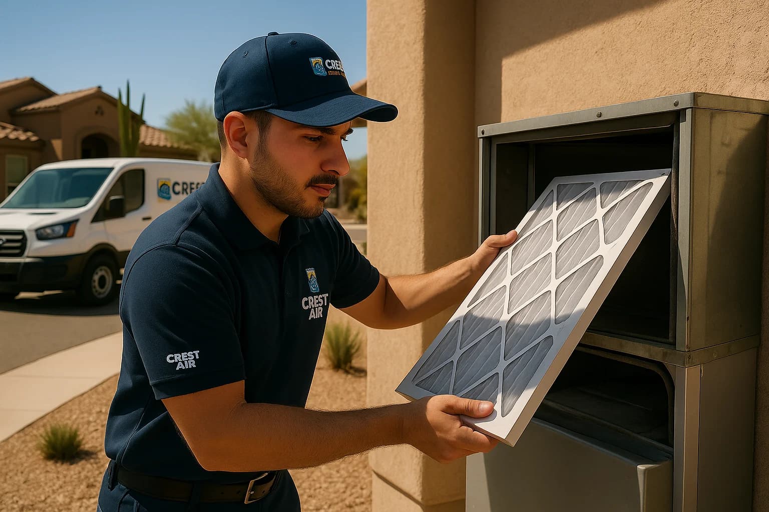 Indoor air quality solutions Technician installing air filtration in Tucson home