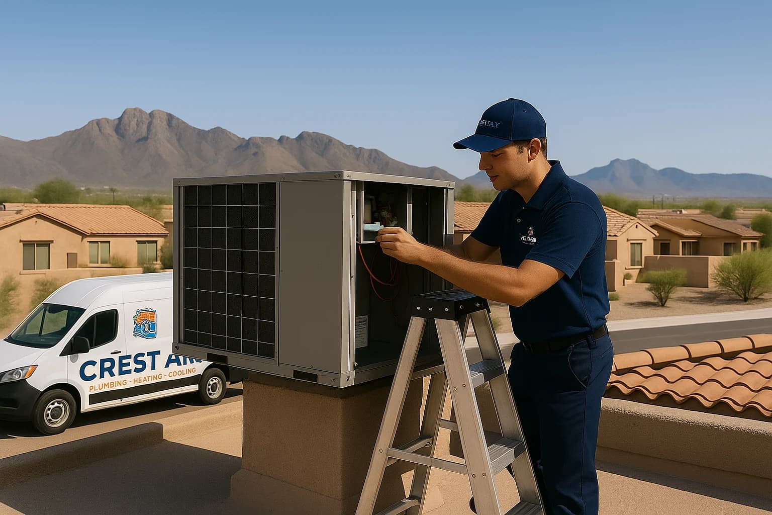 Rooftop unit repair Technician working on a rooftop unit in Drexel Heights
