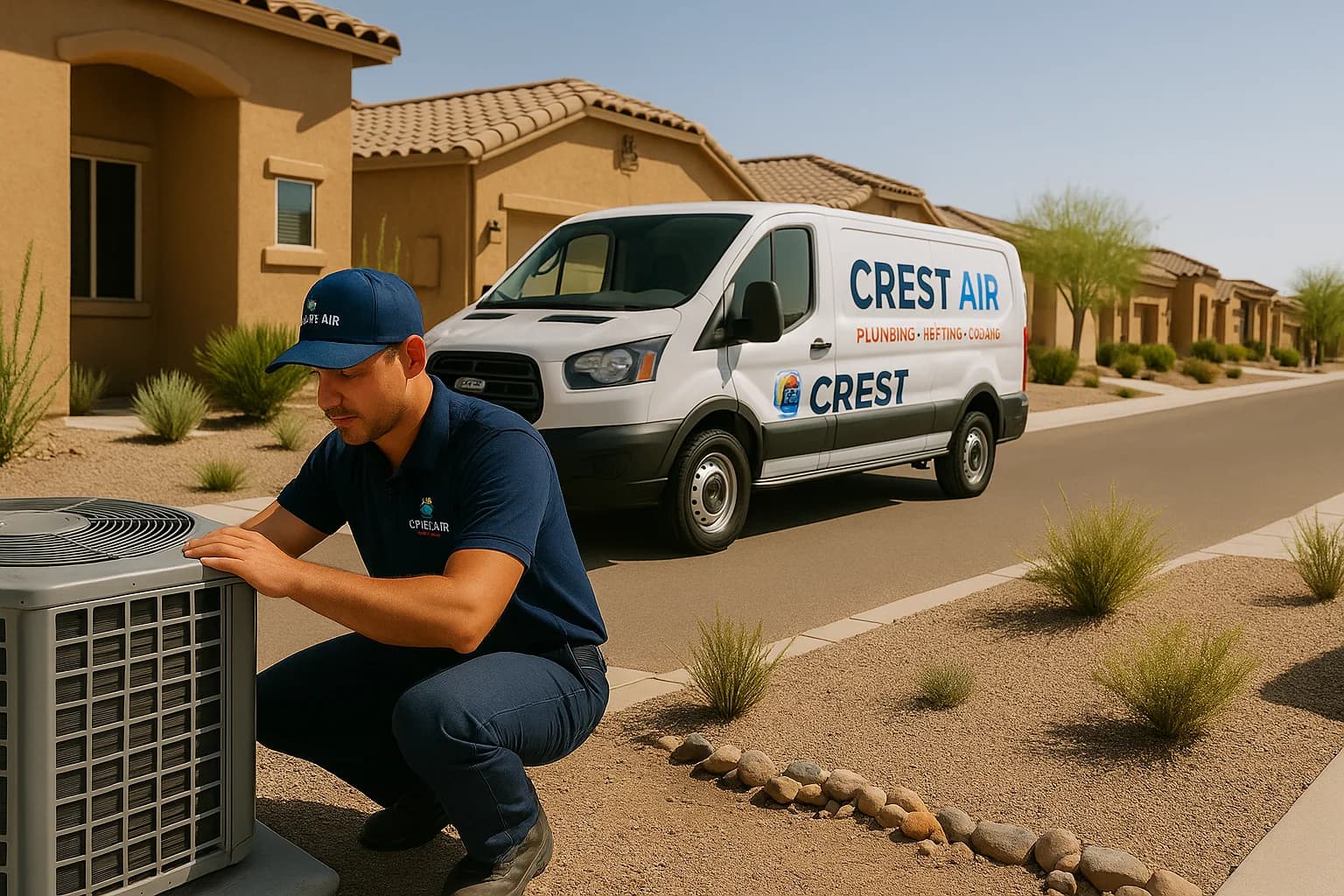 Drexel Heights subdivision service Crest Air truck parked in a Drexel Heights subdivision