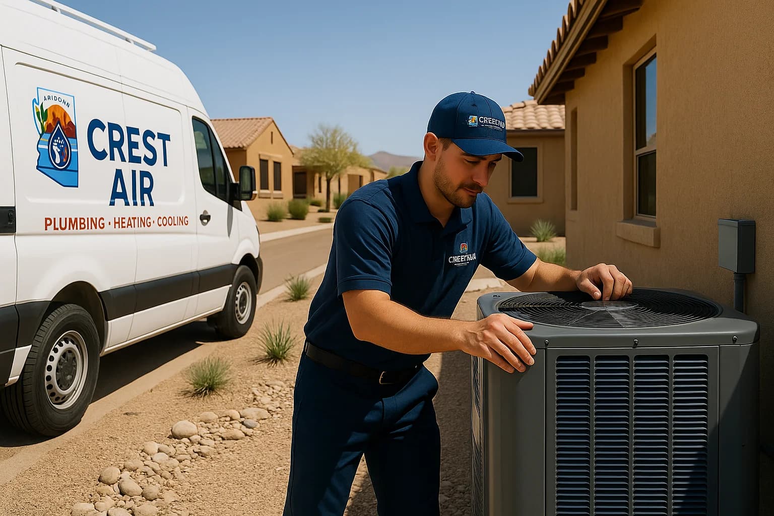 New construction install Crest Air crew installing HVAC at a new construction site in Marana