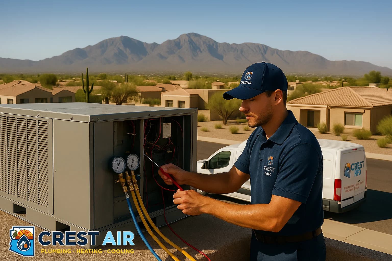 Marana rooftop package service Technician checking a rooftop package unit in Marana