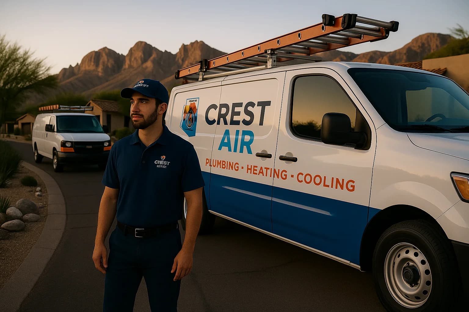 Sunrise staging Sunrise view over Oro Valley with service vans staged