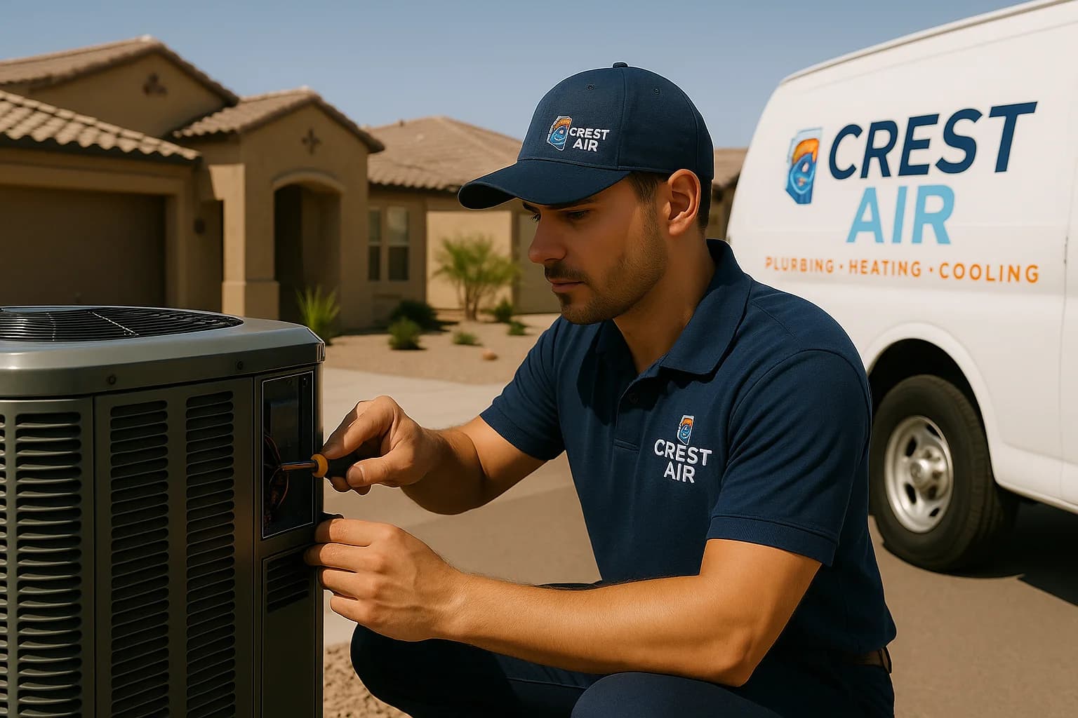 Sahuarita new development Crest Air truck in a new Sahuarita housing development