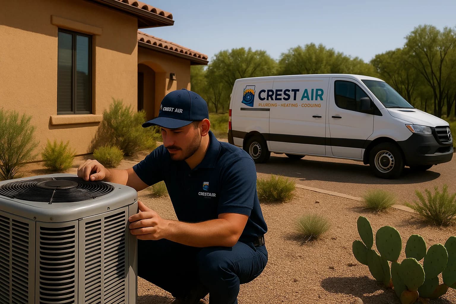 Pecan grove area service Technician arriving at a Sahuarita home near pecan groves