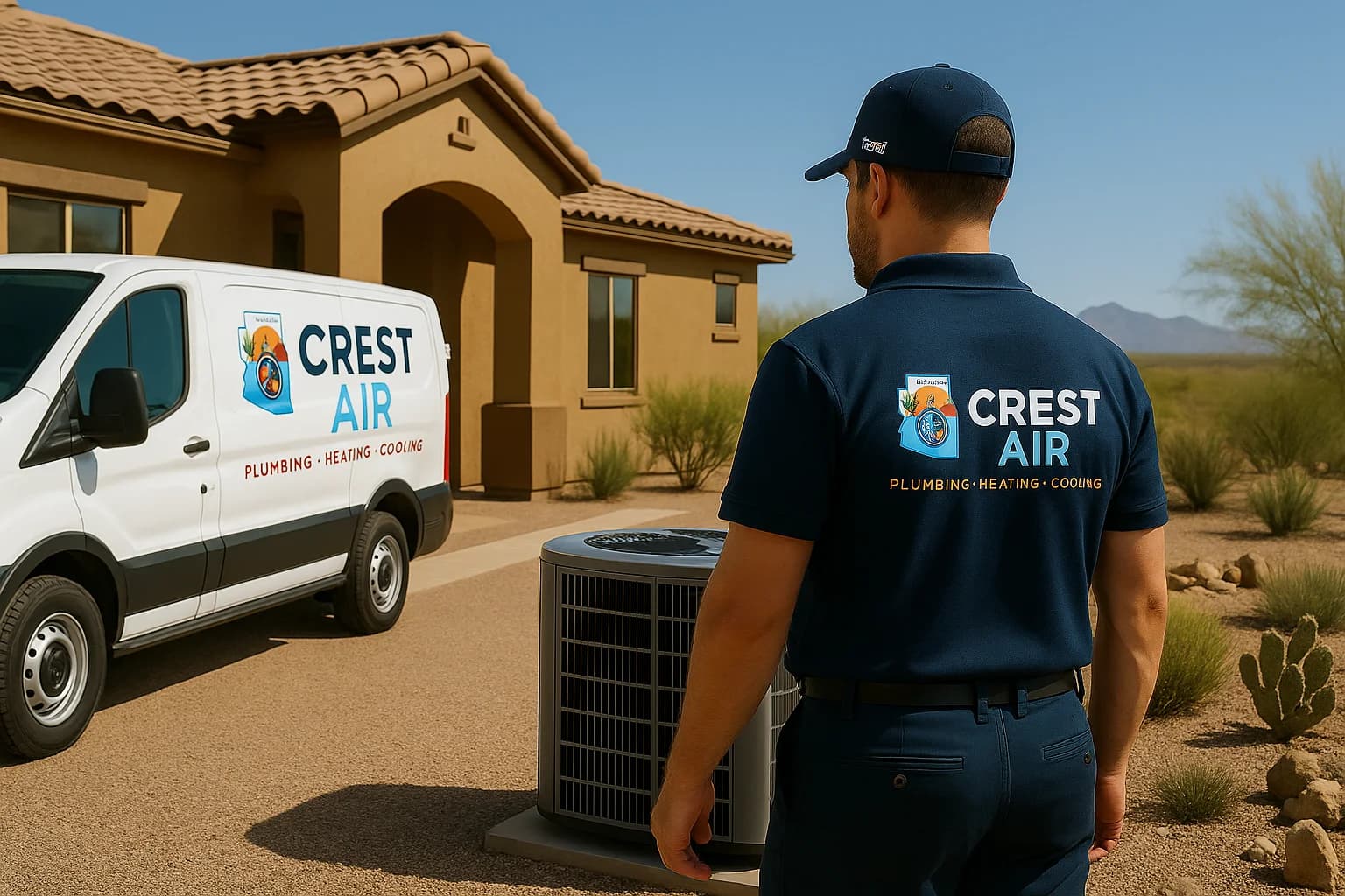 Vail ranch-style service Crest Air van arriving at a ranch-style home in Vail