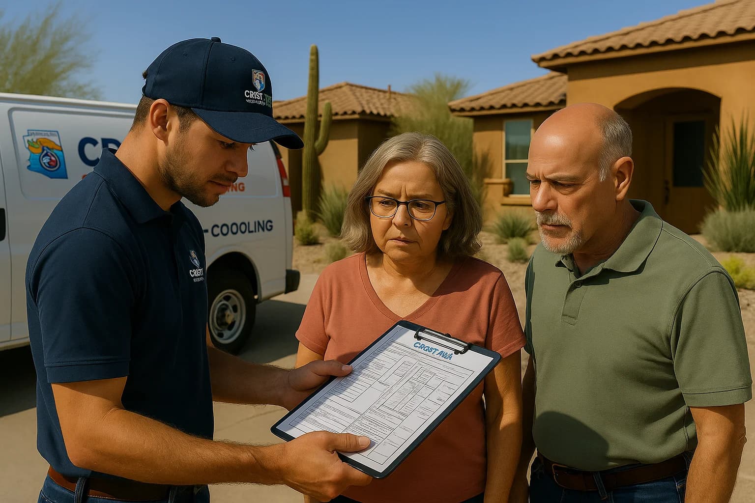 Load calculation review Project manager reviewing load calculations and blueprints with a business owner
