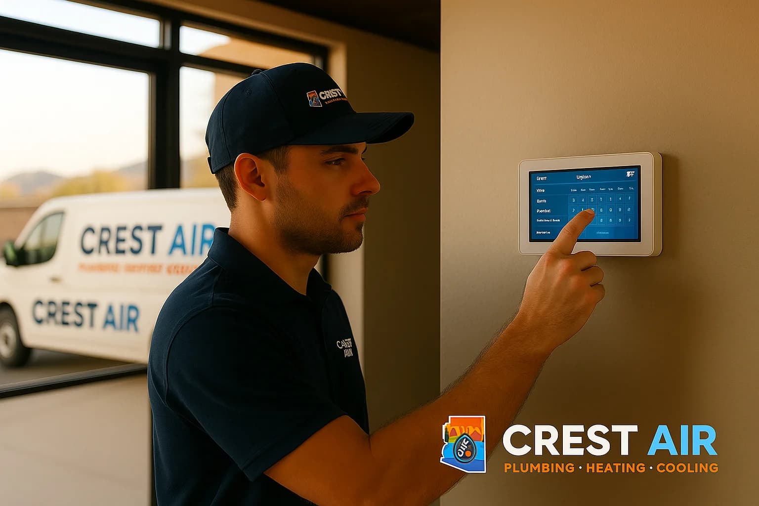 Commercial thermostat programming Installer programming a commercial thermostat system in a Tucson office