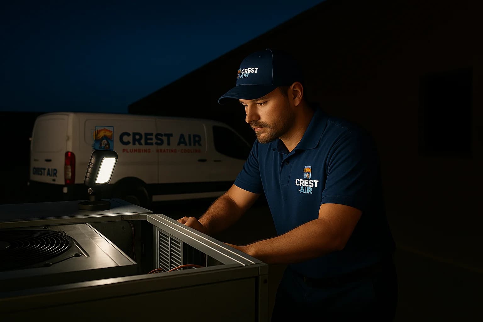Emergency commercial dispatch Crest Air emergency truck racing to a commercial call at night in Tucson