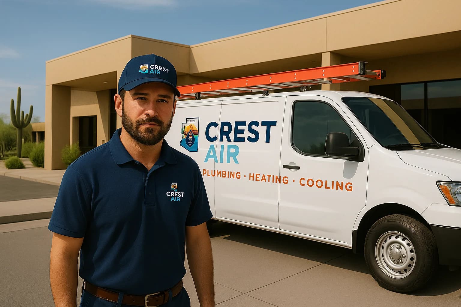 Commercial service overview Crest Air van parked outside a Tucson commercial building