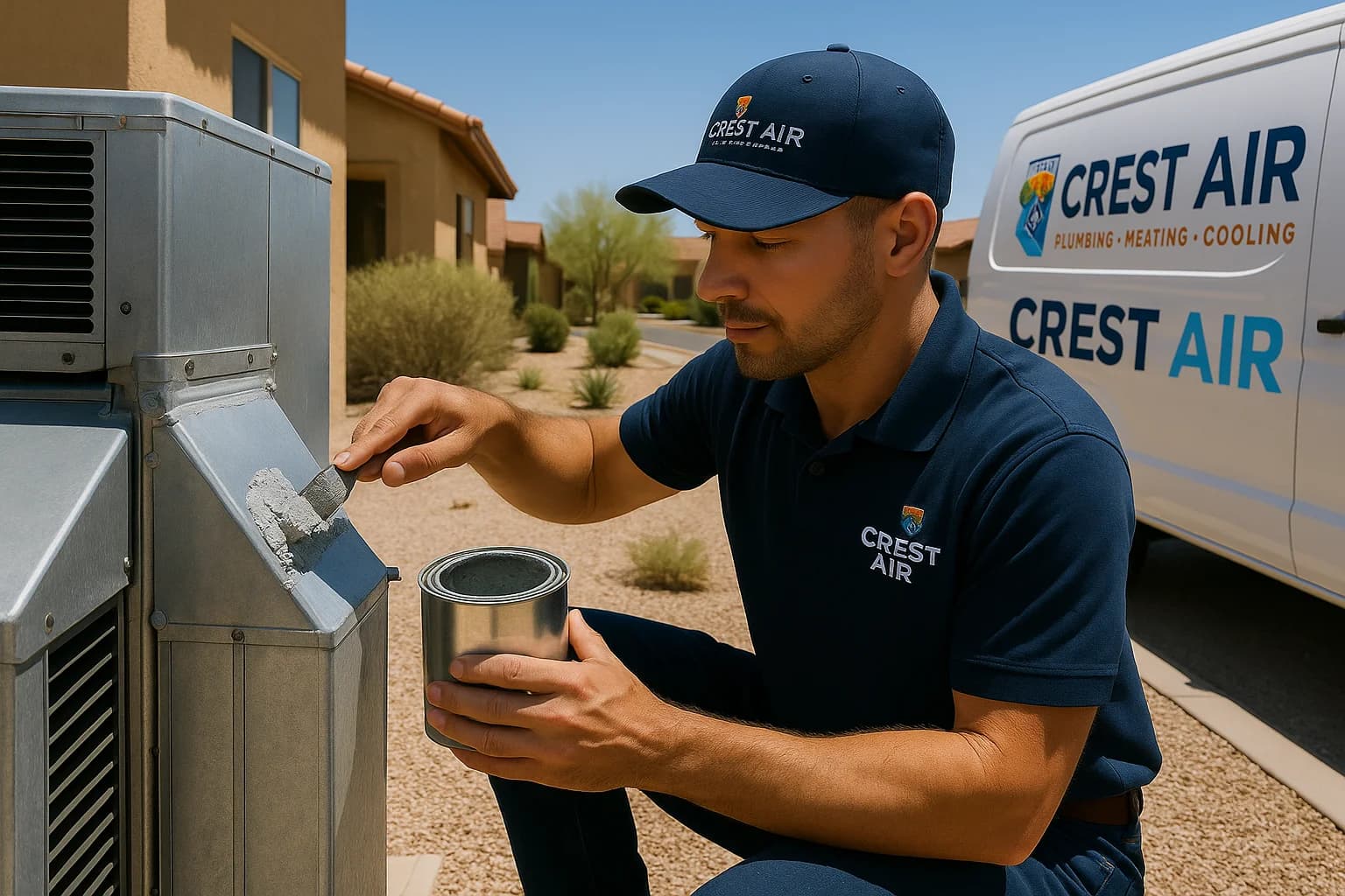 Duct sealing follow-up Technician sealing duct joints with mastic