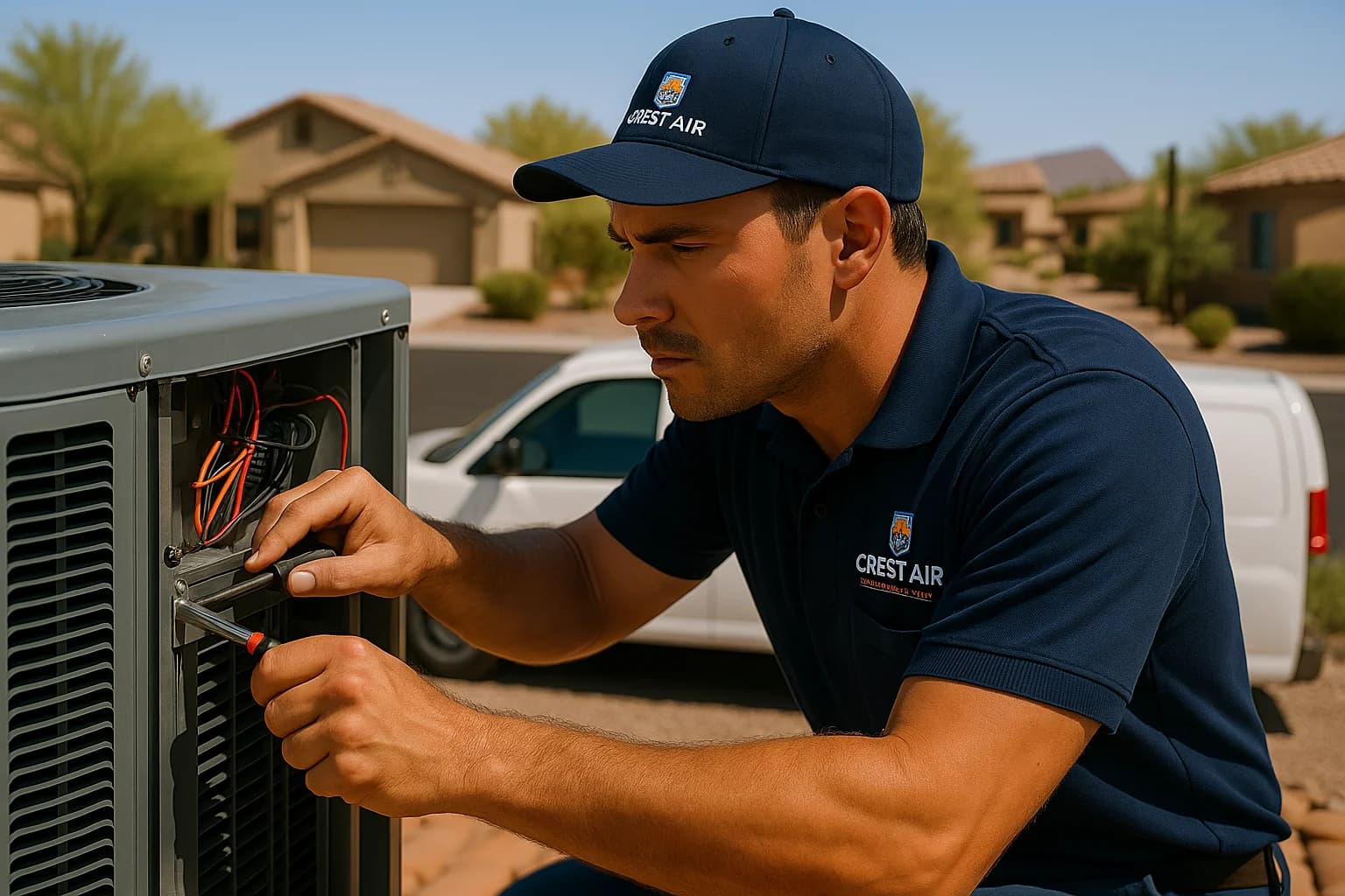Attic adjustments Tech adjusting equipment inside an attic