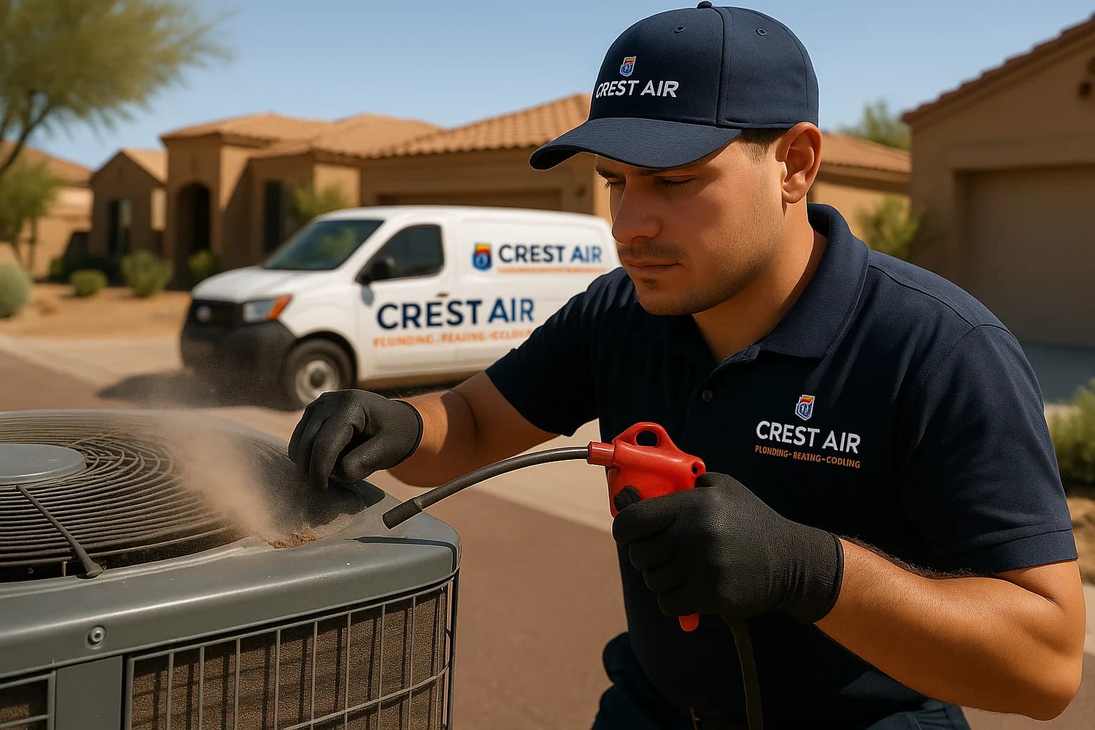 Coil cleaning Technician cleaning condenser coils