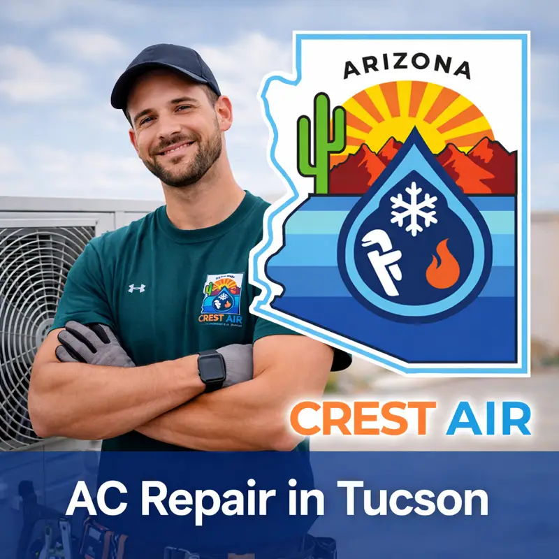 AC repair technician servicing air conditioner in Tucson AZ - Crest Air HVAC
