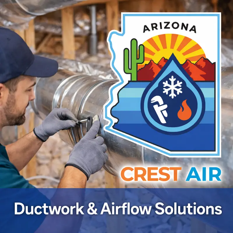 HVAC technician repairing ductwork and airflow system in Tucson AZ by Crest Air